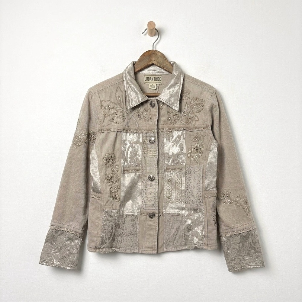 Urban Tribe Vintage Patchwork Size M Embroidered Earthy Boho Beige Shabby Chic